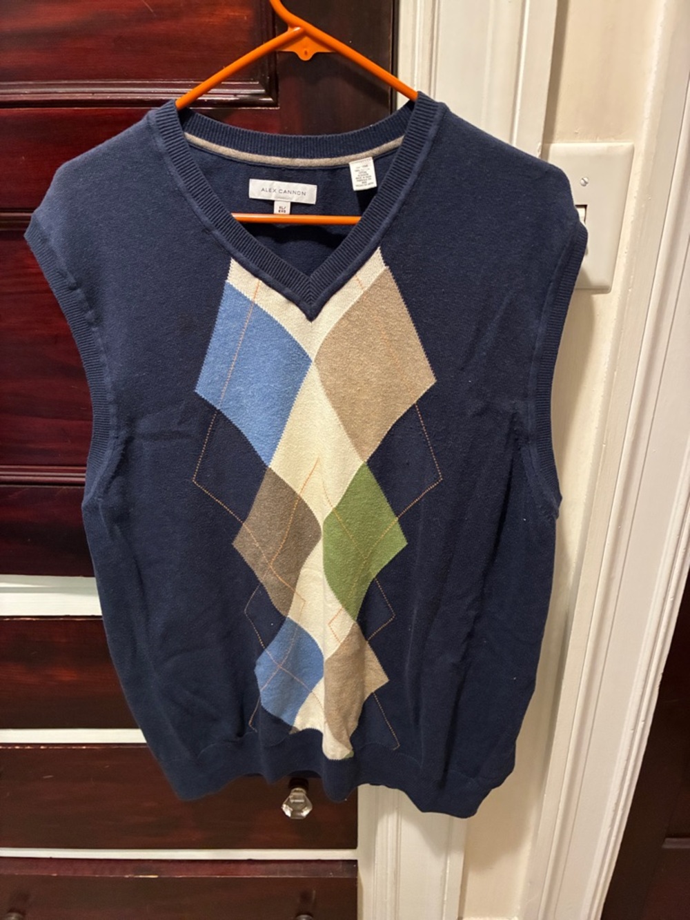 Alex Cannon Navy Argyle V-Neck Sweater Vest